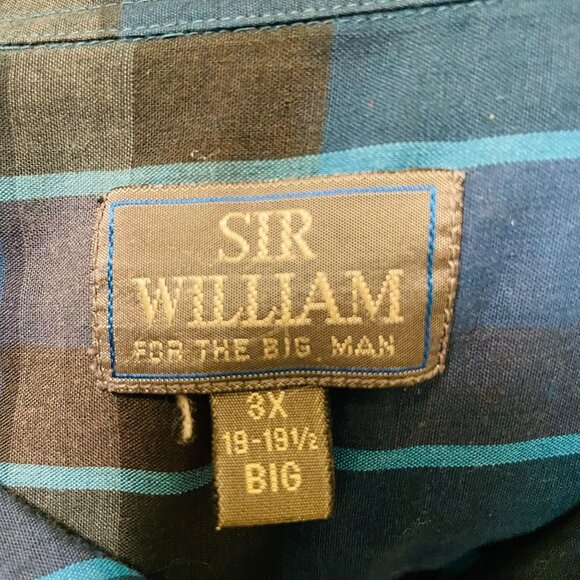 Sir William Big Man Shirt Button Up Long Sleeve Blue Black Plaid Size 8X - Picture 4 of 7